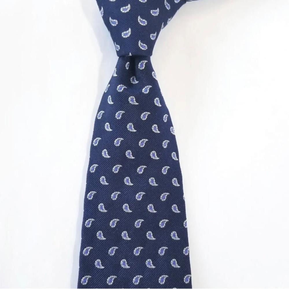 Polo by Ralph Lauren Rich Blue & White Print 100% Silk Tie 3 3/4" x 58"